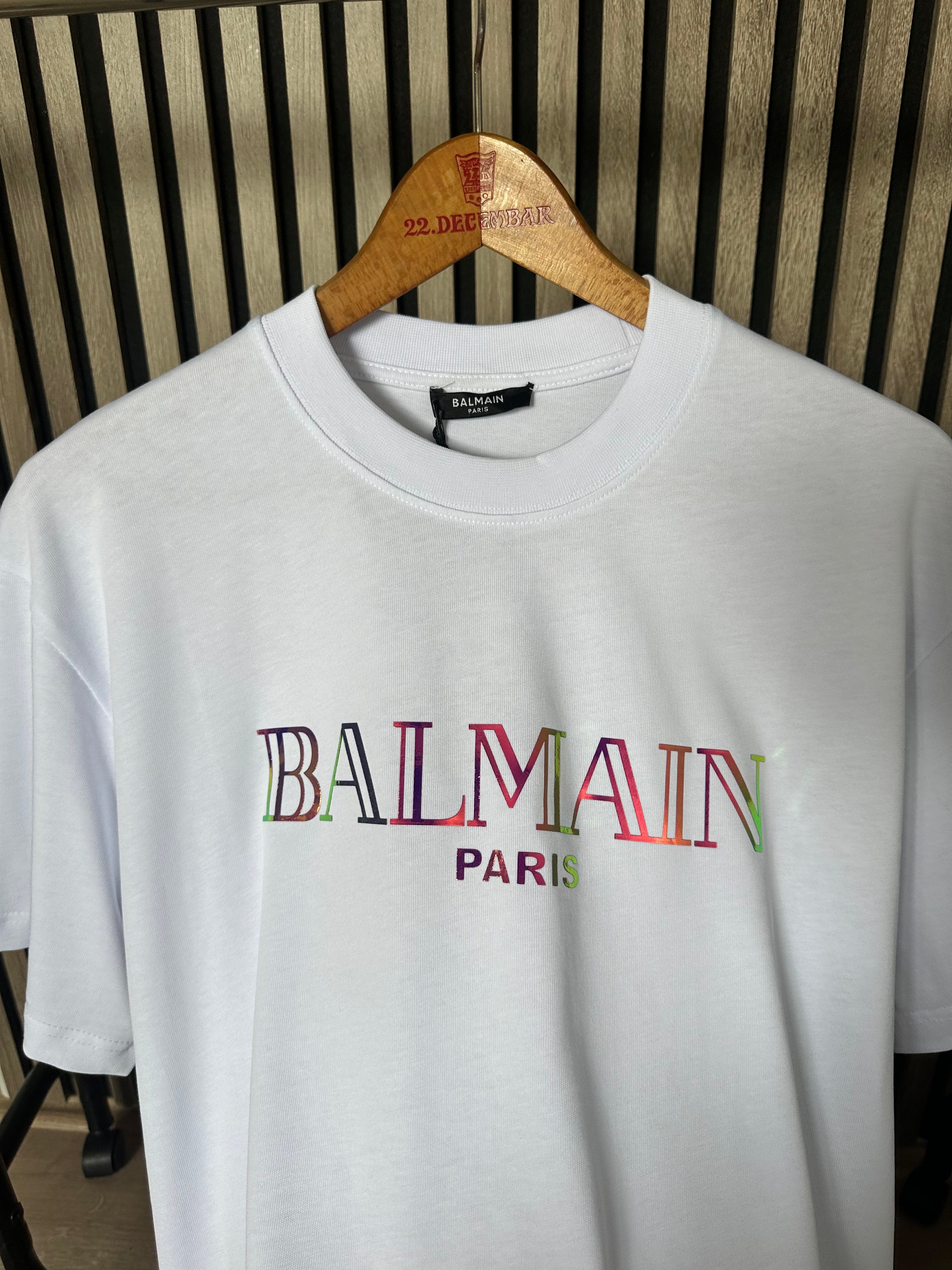 BALMAIN bela majica (Rainbow)
