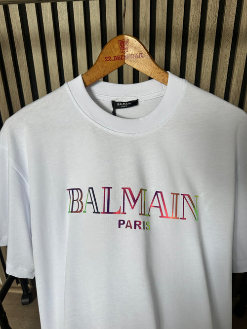 BALMAIN bela majica (Rainbow)