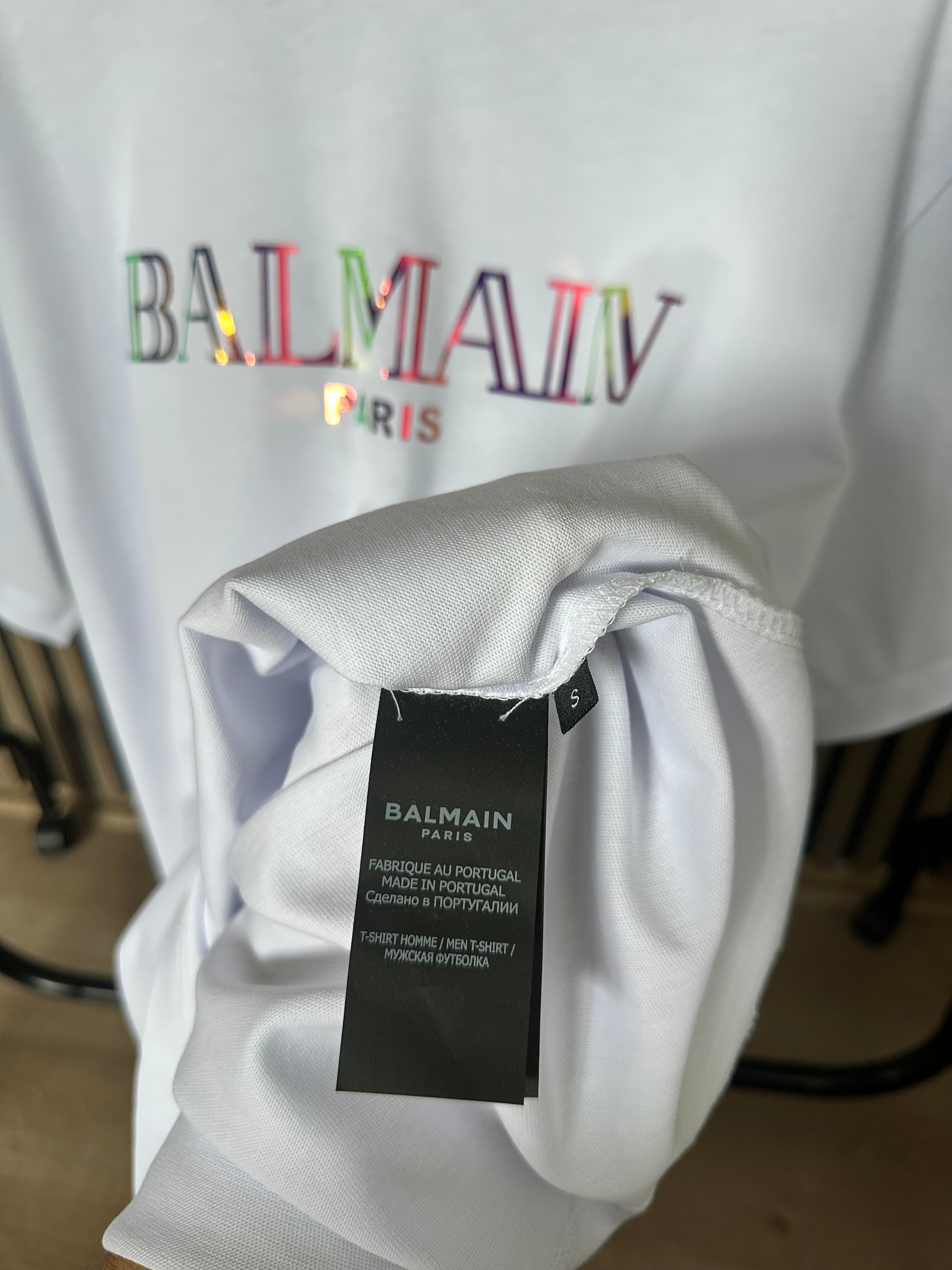BALMAIN bela majica (Rainbow)