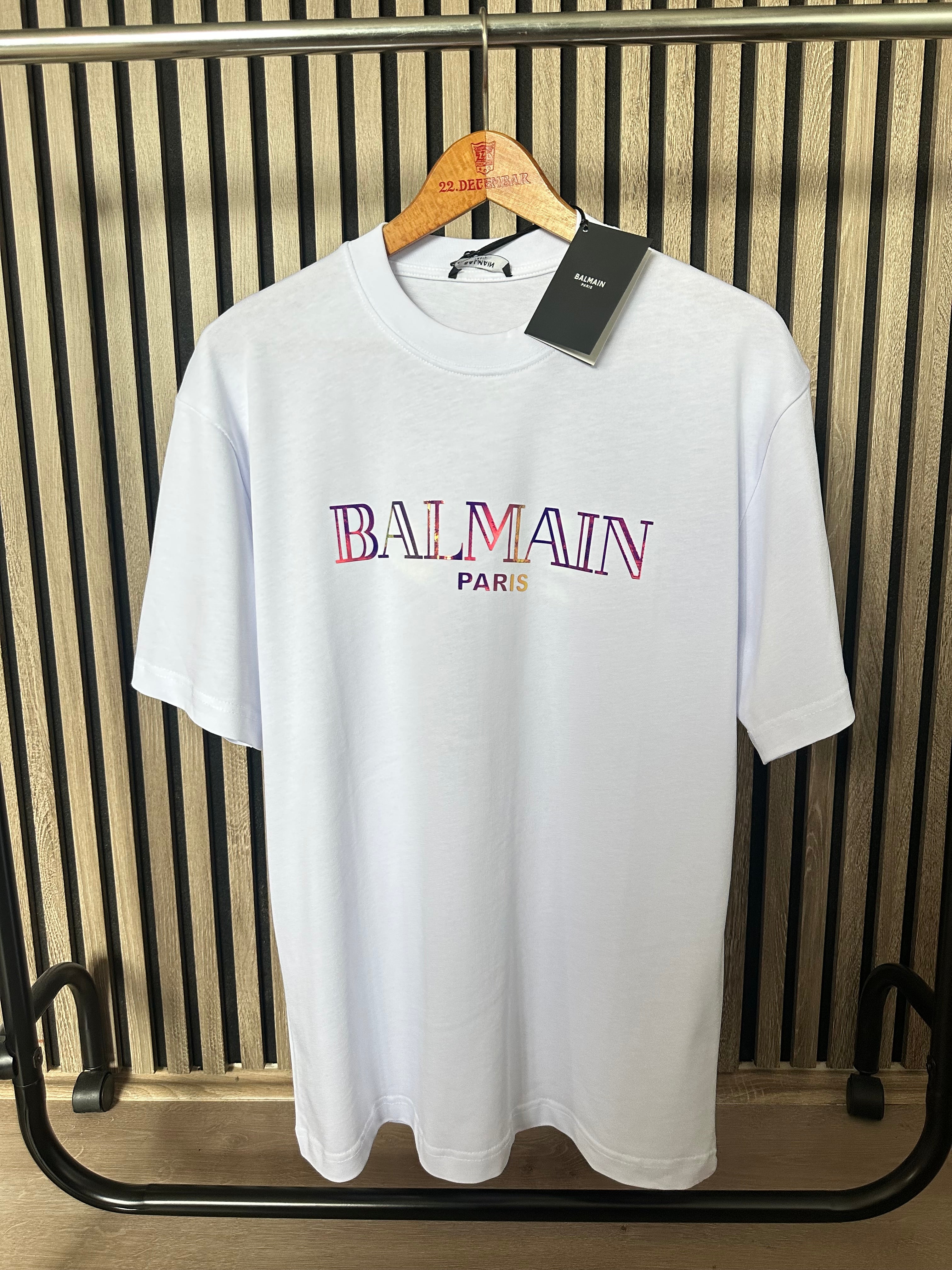 BALMAIN bela majica (Rainbow)